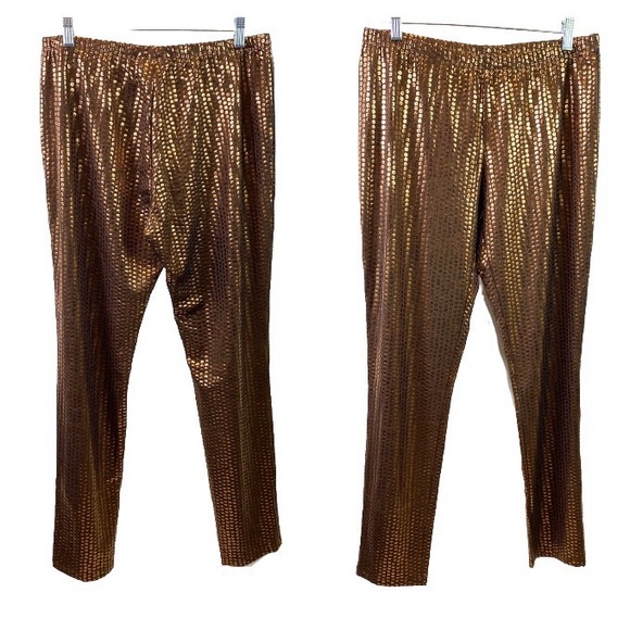 Antthony Original Womens Pants Brown Copper Metallic Reptile Pull On Sz L NWT - Picture 1 of 9